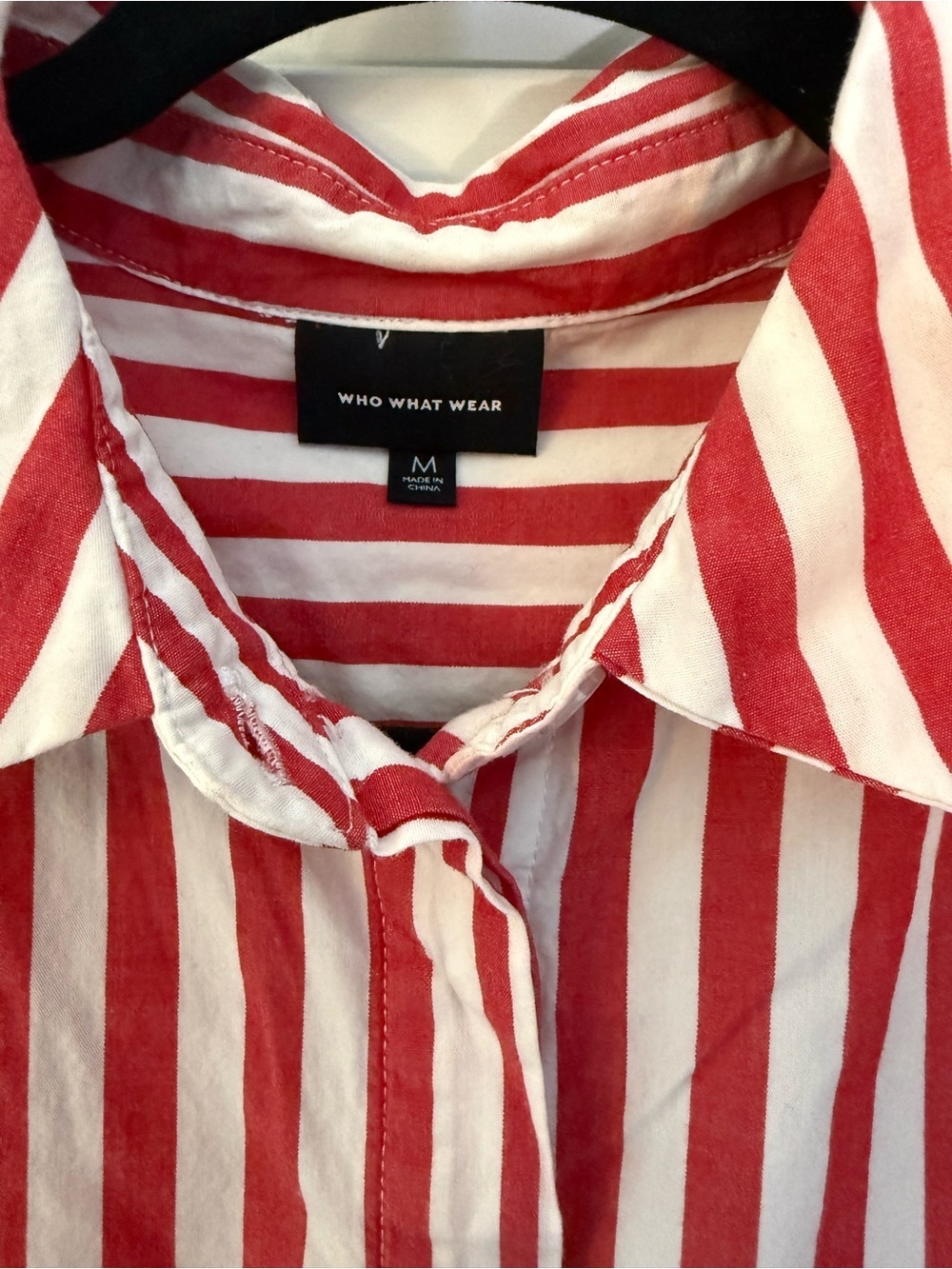 Who What Wear 100% Cotton Woven Red & White Stripe Button-Up Shirt Sz M - Picture 2 of 5